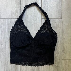 aerie Black Lace Halter Longline Bralette